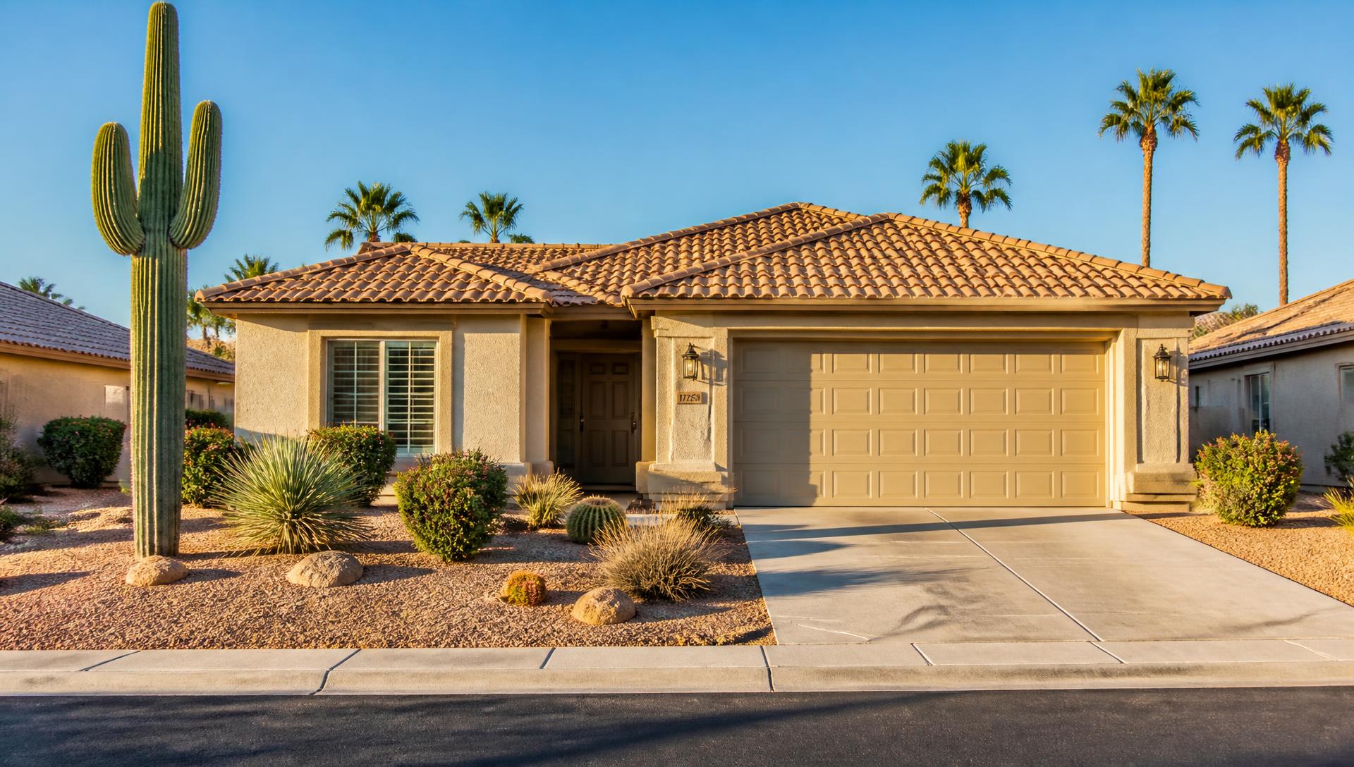Single-story home with desert landscaping in an Arizona active adult community